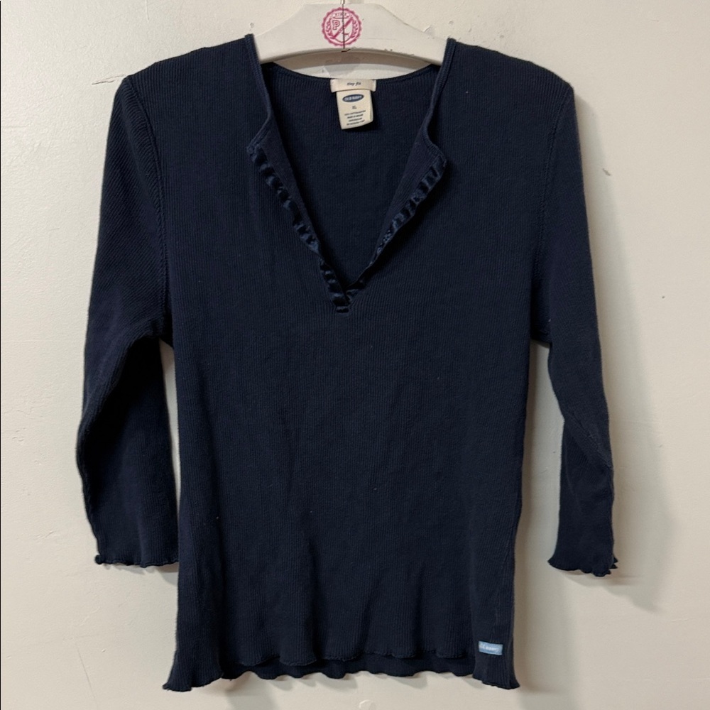Nautica Navy Ruffle Trim Long Sleeve Tee 2003